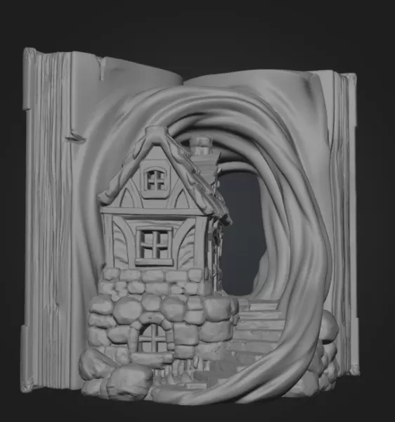 Fantasy Book Nook Cottage STL File 3D Printable Bookend Diorama - Model preview 6