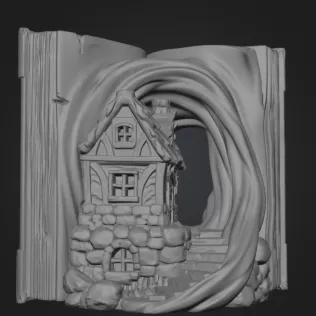 Fantasy Book Nook Cottage STL File 3D Printable Bookend Diorama - Model thumbnail 6