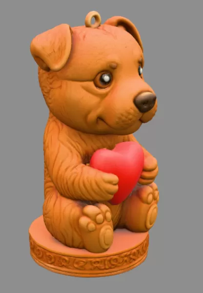 Cute Puppy Holding Heart STL File – 3D Printable Dog Figurine - Model preview 6