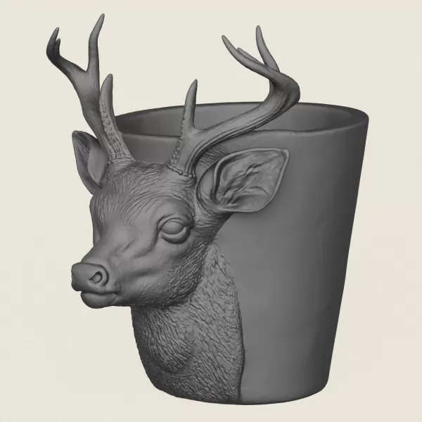 Deer Head Planter Print Ready 3D Model - Model preview 1