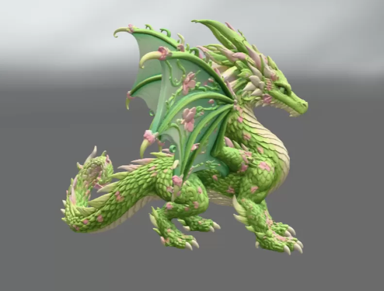 Spring Blossom Dragon STL File for 3D Print - Model preview 8