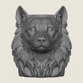 Wolf Head Vase Print Ready 3D Model - Model thumbnail 3