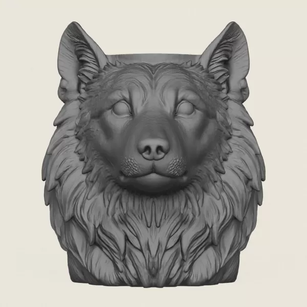 Wolf Head Vase Print Ready 3D Model - Model preview 3
