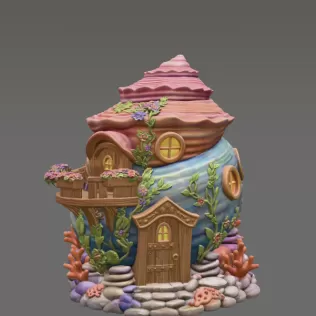 Seashell Cottage STL File 3D Printable Ocean Fantasy House - Model thumbnail 3