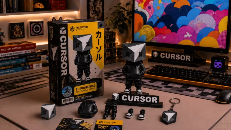 Cursor Inspired Mascot Figure Desk Sign and Keychain - Model preview 4