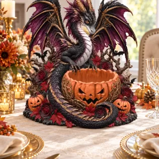 Gothic Halloween Dragon Pumpkin Bowl STL File for 3D Print - Model thumbnail 3