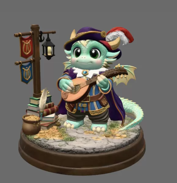 Mystic Bard Dragon STL File for 3D Printing - Model preview 4