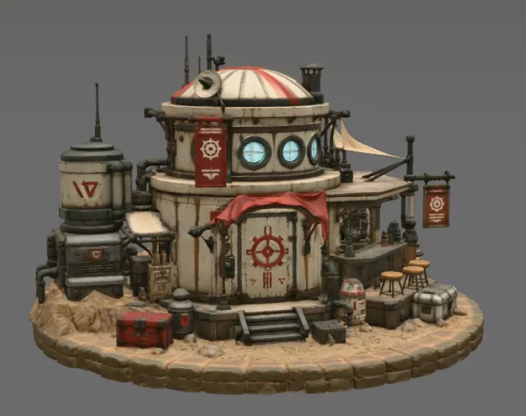 🚀 Desert Outpost Cantina STL File for 3D Print - Model preview 6