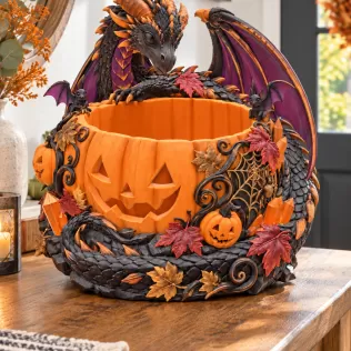 Halloween Dragon Pumpkin Bowl STL File for 3D Print - Model thumbnail 4