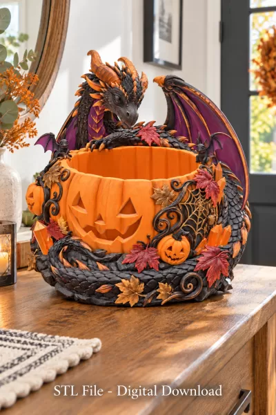 Halloween Dragon Pumpkin Bowl STL File for 3D Print - Model preview 4