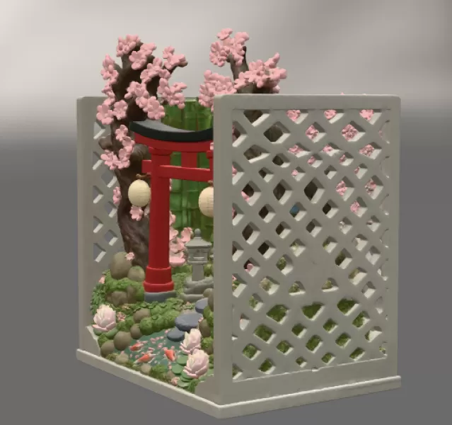 Sakura Sanctuary Book Nook STL File for 3D Print - Model preview 11
