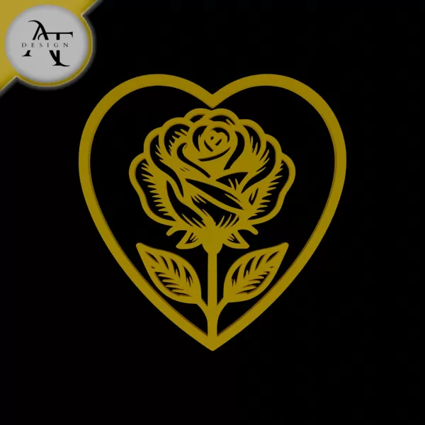 Rose in heart - Line Art - 2D Wall Art Decor - Model preview 1