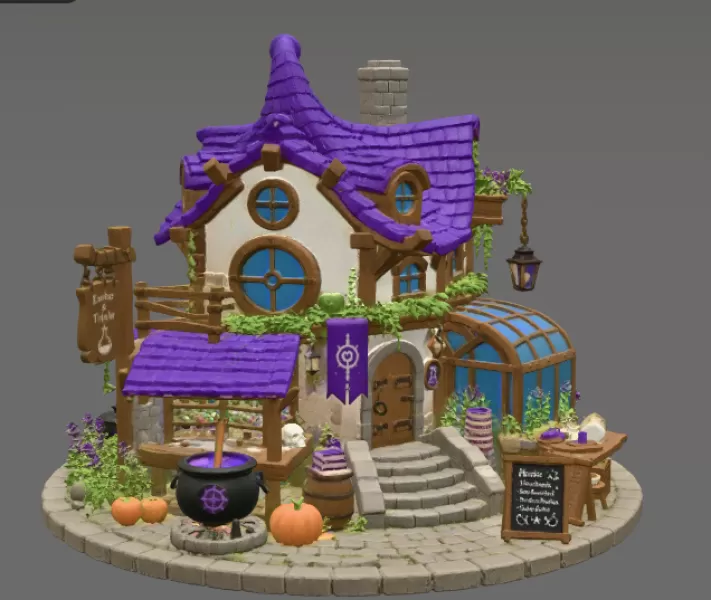 Lavender Witch Apothecary Cottage STL File for 3D Print - Model preview 5