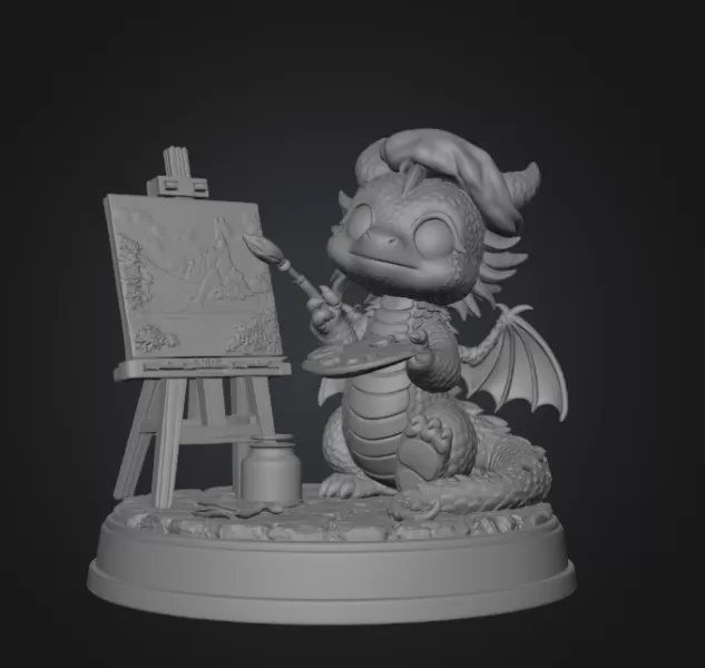Cute Artist Dragon STL File for 3D Print - Model preview 8