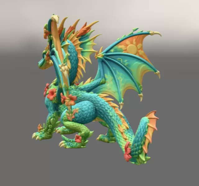 Summer Bloom Dragon STL File for 3D Print - Model preview 9