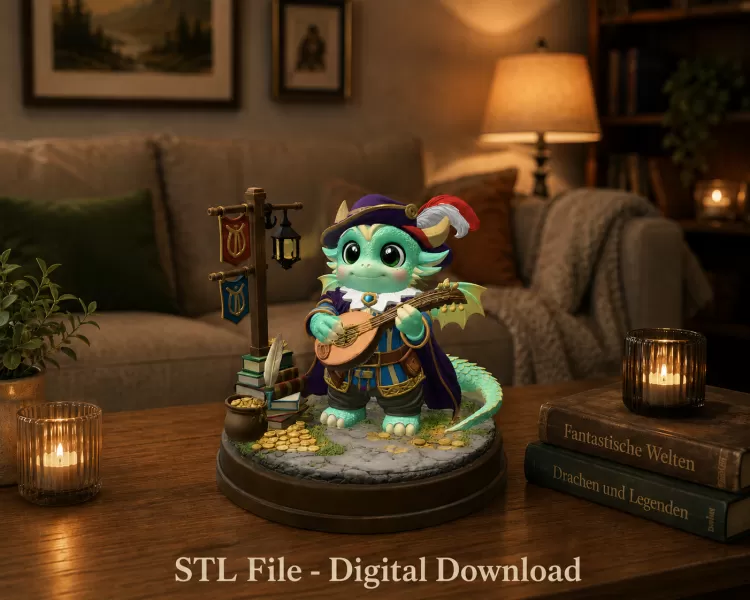Mystic Bard Dragon STL File for 3D Printing - Model preview 2