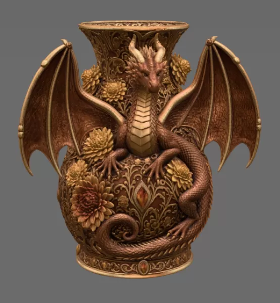 Crimson Floral Dragon Vase STL File for 3D Print - Model preview 7