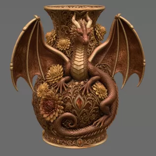 Crimson Floral Dragon Vase STL File for 3D Print - Model thumbnail 7