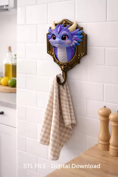 Cute Dragon Wall Hook – STL File for 3D Printing - Model preview 2