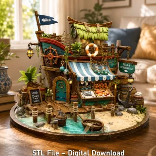 Floating Fish Market Boat STL File for 3D Print - Model thumbnail 4