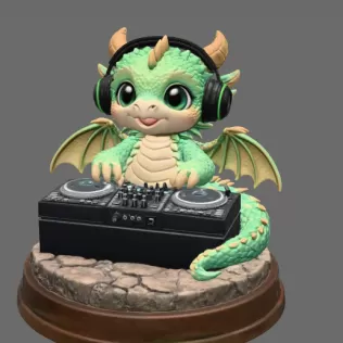 DJ Dragon Figurine – STL File for 3D Printing - Model thumbnail 3