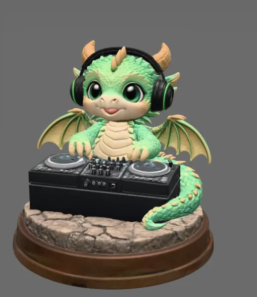 DJ Dragon Figurine – STL File for 3D Printing - Model preview 3