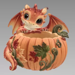 Autumn Baby Dragon Pumpkin Bowl STL File for 3D Print - Model thumbnail 8