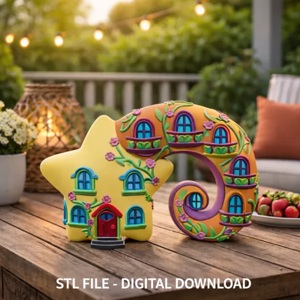 Fantasy Star House Magical Spiral Bookend STL File 3D Printable - Model preview 1