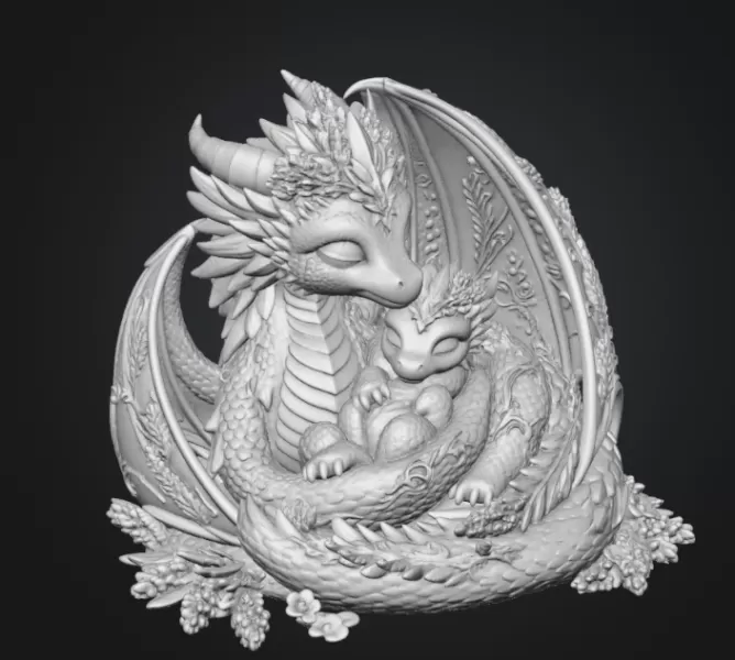 Lavender Dragon Mother and Baby STL File for 3D Print - Model preview 13