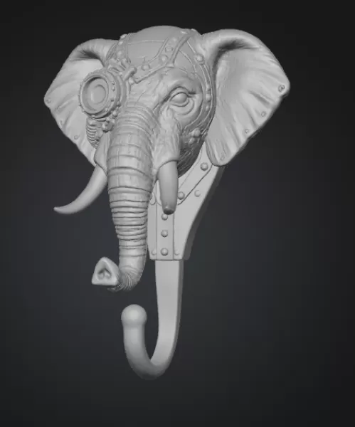 📝 STL File Description — Steampunk Elephant Wall Hook - Model preview 2