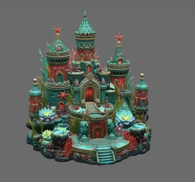 Coral Kingdom Fantasy Castle STL File for 3D Print - Model preview 8