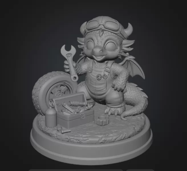 Cute Mechanic Dragon Figurine STL File for 3D Print - Model preview 7