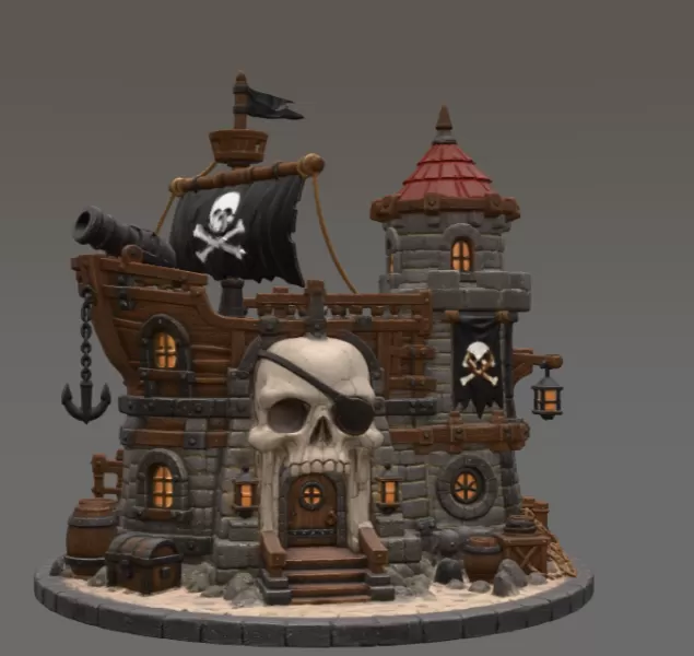 Pirate Skull Fortress STL File for 3D Print - Model preview 4