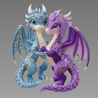 Romantic Floral Dragon Couple STL File for 3D Print - Model thumbnail 8
