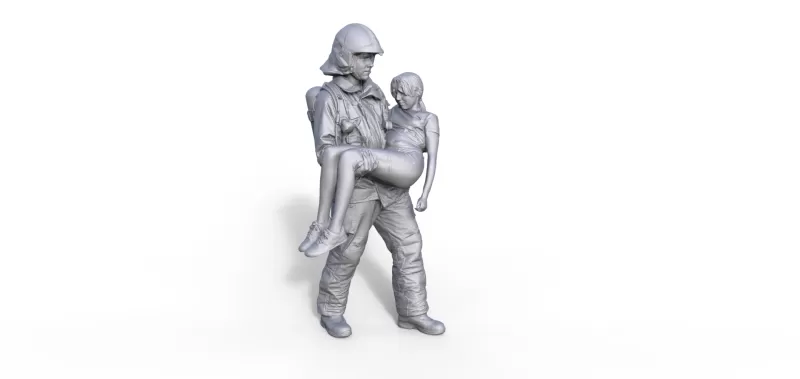 Figure Firefighter with Child - Model preview 2