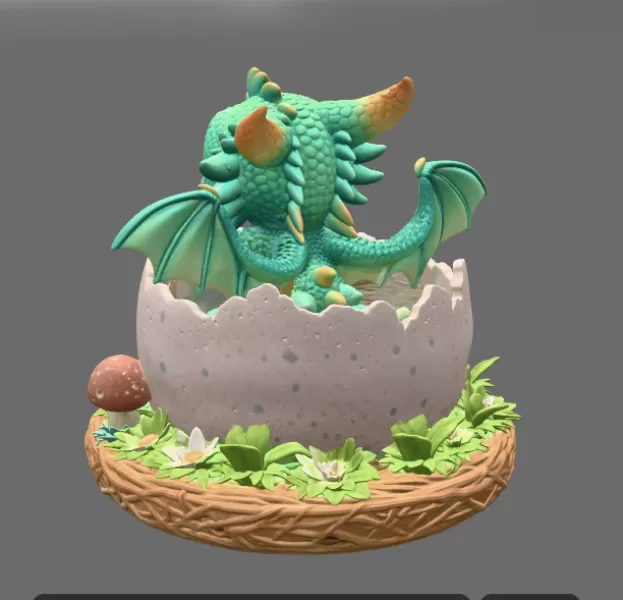 Baby Dragon in Egg – STL File for 3D Printing - Model preview 5