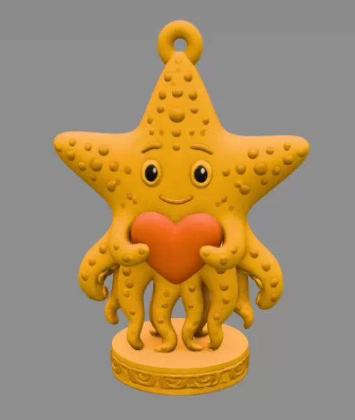 Cute Starfish with Heart – 3D Printable STL File - Model preview 3