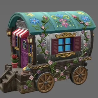 Enchanted Gypsy Wagon Cottage STL File 3D Print - Model thumbnail 3
