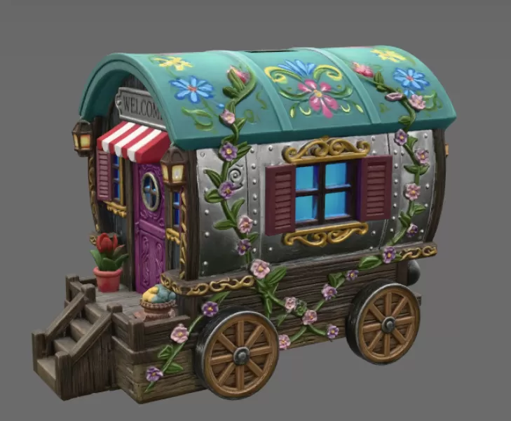 Enchanted Gypsy Wagon Cottage STL File 3D Print - Model preview 3