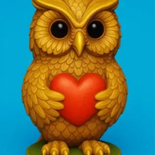 Owl with Heart - Highly Detailed Figurine Pendant - Model thumbnail 2