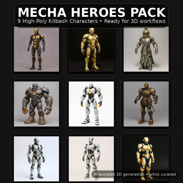 Mecha Heroes Pack – 9 High-Poly Kitbash Characters - Model preview 1