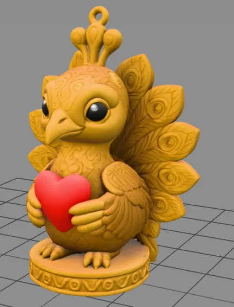 Peacock Heart Charm - STL file - Model preview 6
