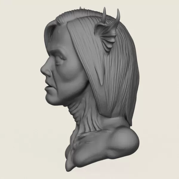 Woman Horror Face Bust Print Ready 3D Model - Model preview 3