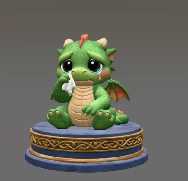 Cute Crying Baby Dragon STL File for 3D Printing - Model preview 3
