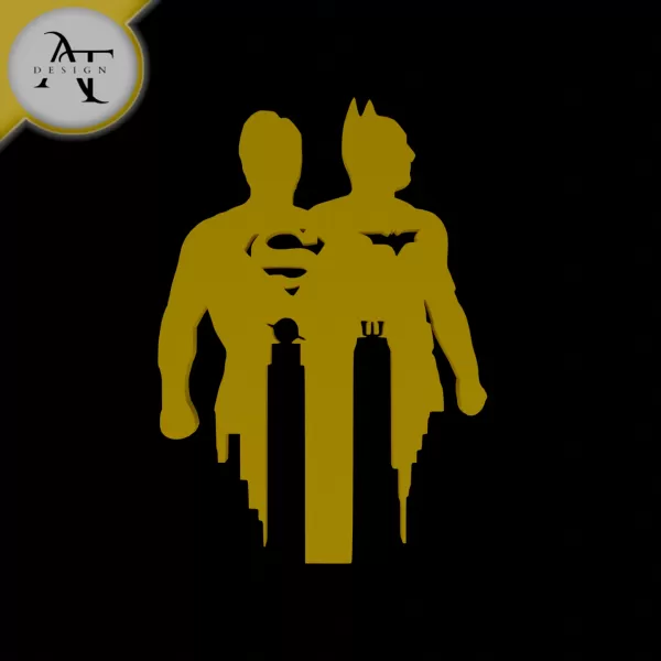 Superman and Batman - Silhouette - 2D Wall Art Decor - Model preview 1