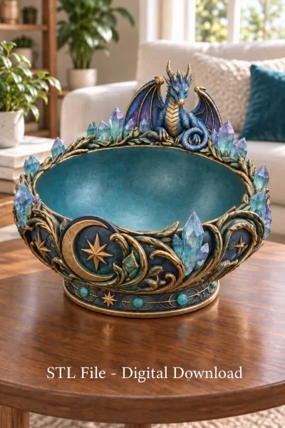 Celestial Crystal Dragon Bowl STL File for 3D Print - Model preview 1