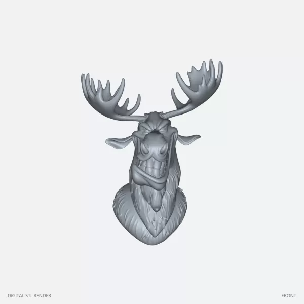 Grinning Moose Head - STL - Model preview 1