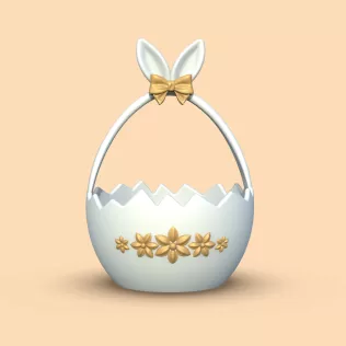 3D Easter Bunny Basket, Cracked Egg Bowl, Egg Hunt Gift, Candy - Model thumbnail 7