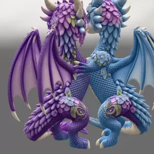 Romantic Floral Dragon Couple STL File for 3D Print - Model thumbnail 10