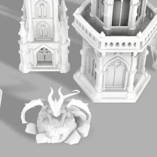 Complete Gothic Castle Set - 4 Towers + Dragon - Model thumbnail 4